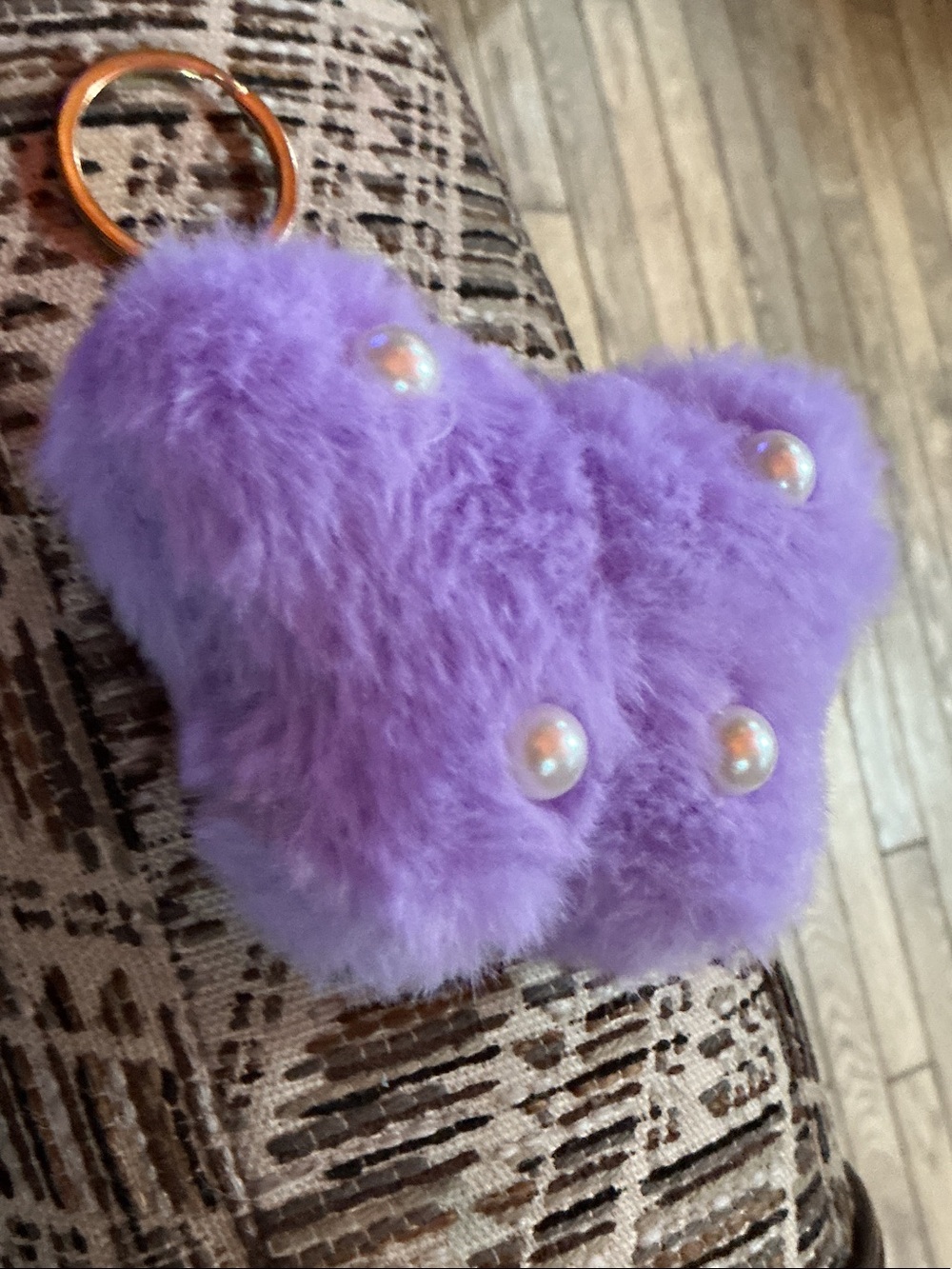 Plush Purple Butterfly Keychain with Pearls - Kids Accessories